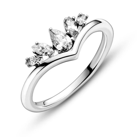$95 New Pandora Sparkling Pear Marquise Wishbone Ring in Silver - Picture 1 of 14